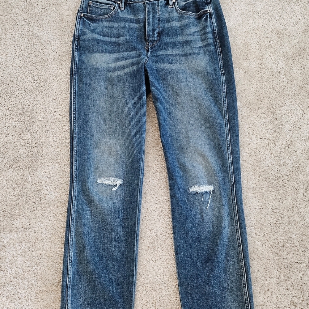 White House Black Market Distressed Blue Straight-Leg Jeans